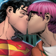 Jonathan Kent, in his Superman costume (left), shares a kiss with new boyfriend, the pink-haired Jay Nakamura.